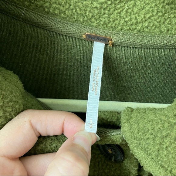 Free People Olive Green Button Up Fleece James Jacket Size L - Picture 5 of 16